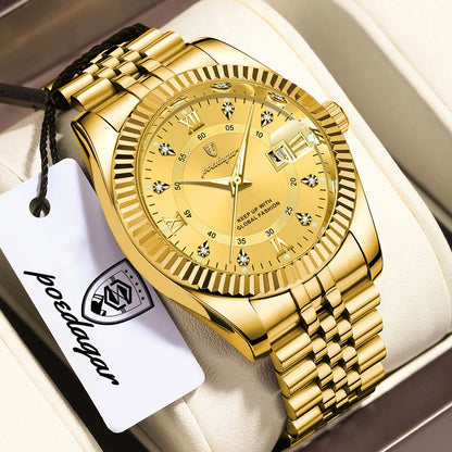 POEDAGAR Business Luxury Men Wristwatch Waterproof Luminous Date Military Man Watch Stainless Steel Fashion Men's Quartz Watches