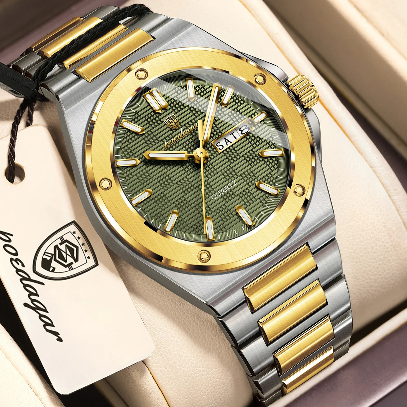 POEDAGAR Original Men Clock Quartz Date Week Luxury Man Wristwatch Waterproof Luminous Stainless Steel Sport Men's Watches Reloj