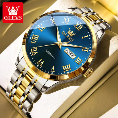 OLEVS 7060 Men's Automatic Watch Stainless steel Strap Waterproof Calendar Mechanical Watch for Men