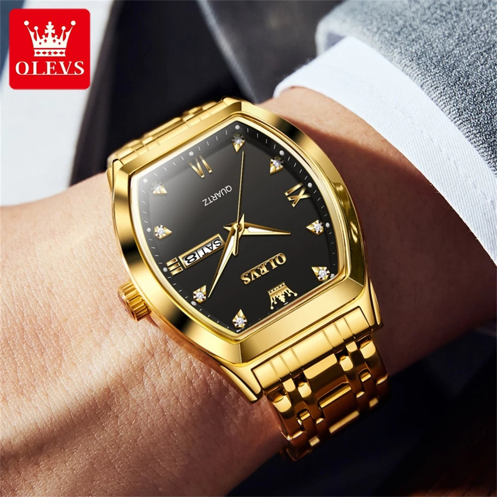 OLEVS 5528 Mens Watch Original Brand Business Quartz Watch Waterproof Luminous Watch For Man Tonneau Dial Reloj Date-Day Watch