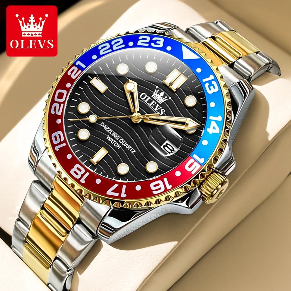 OLEVS Watches Men Diving Series Hot Original Luxury Brand Quartz Watches for Men Steel Strap Waterproof Luminous Man Watch 3610