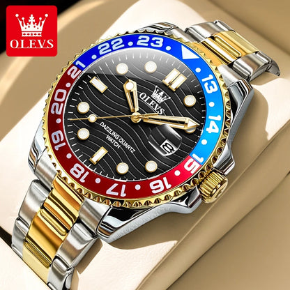 OLEVS Watches Men Diving Series Hot Original Luxury Brand Quartz Watches for Men Steel Strap Waterproof Luminous Man Watch 3610