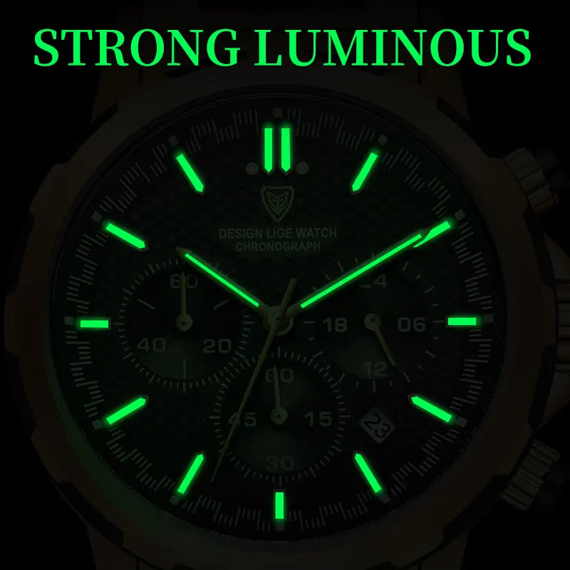 LIGE Luxury Men Watch Top Original Waterproof Luminous Chronograph Man Wristwatch Stainless Steel Quartz Men's Watches Reloj