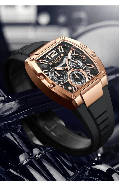 LIGE Original Brand Fashion Mens Watches Sport Military Chronograph Calendar Silicone Strap Quartz Wristwatch Relogio Masculino