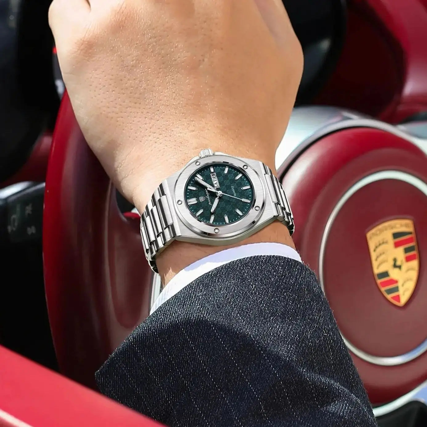 POEDAGAR Original Men Clock Quartz Date Week Luxury Man Wristwatch Waterproof Luminous Stainless Steel Sport Men's Watches Reloj