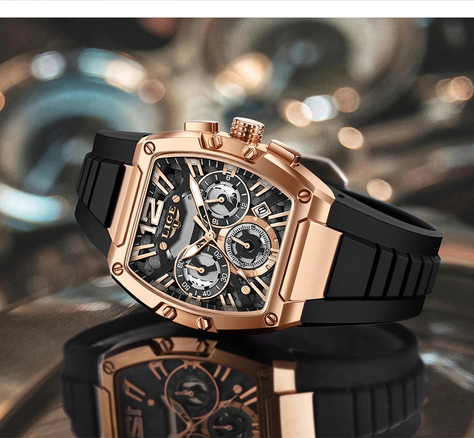 LIGE Original Brand Fashion Mens Watches Sport Military Chronograph Calendar Silicone Strap Quartz Wristwatch Relogio Masculino