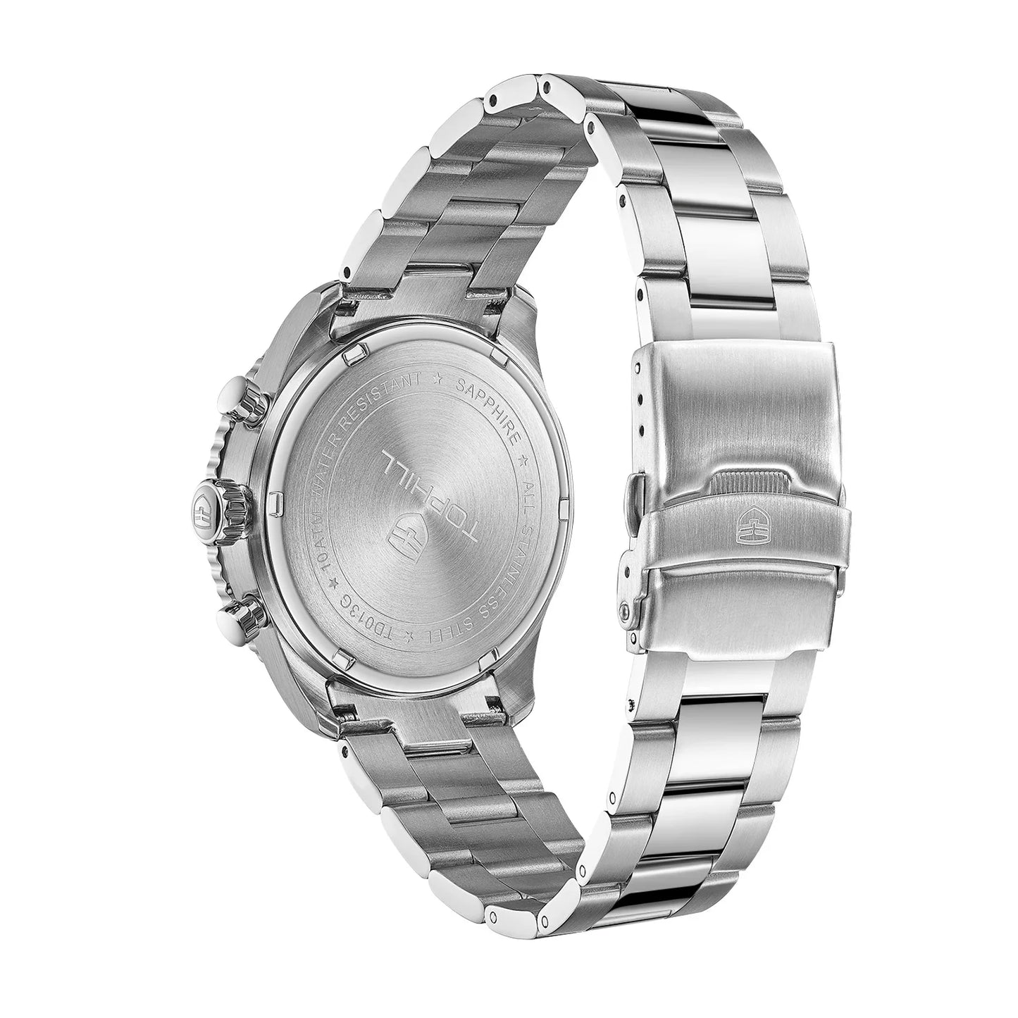 TOPHILL Racing Chronograph Men’s Quartz Watch Panda dial Tachymeter Bezel Sport Wristwatch Stainless Steel 100M Waterproof