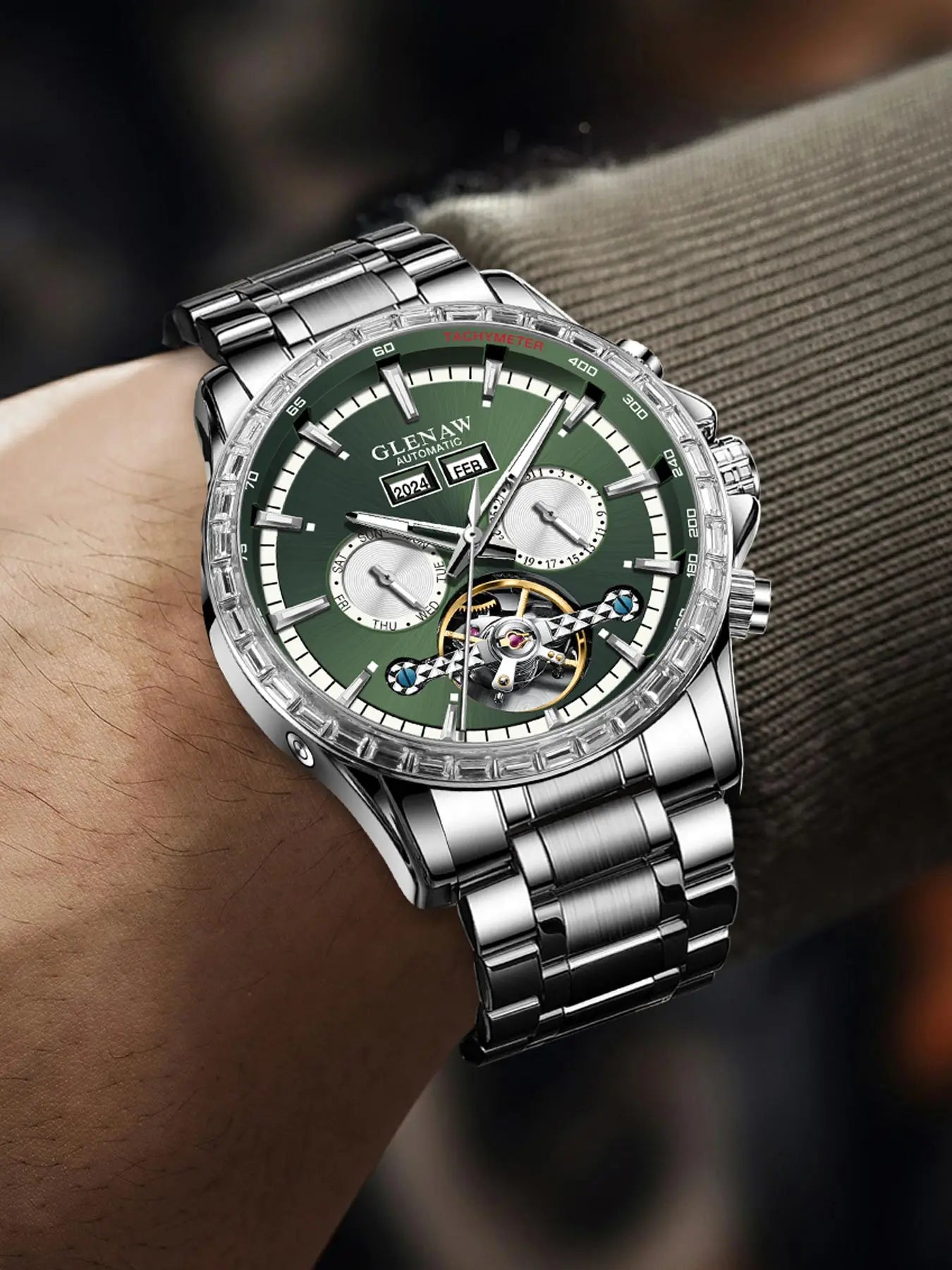 Glenaw high-end business fully automatic mechanical multi-function watch for men's fashionable waterproof watch