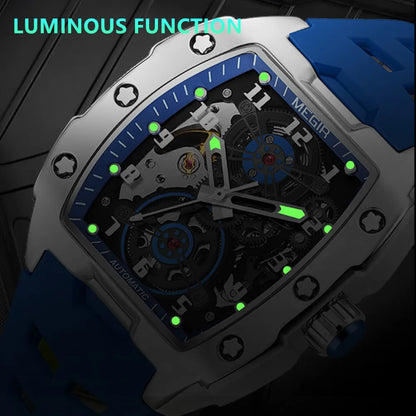 MEGIR New Men Watches Luxury Brand Automatic Mechanical Watch Silicone Sports Casual Wristwatch Waterproof Clock Male Gift 8602