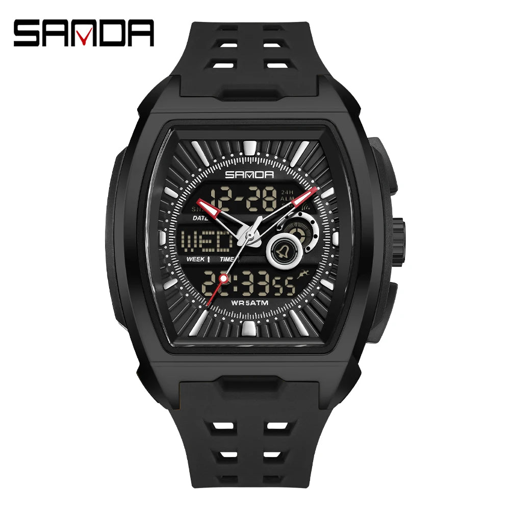 SANDA Luxury Men Wristwatch Electronic LED Display Luminous Sports Man Watch Quartz Waterproof Military Alarm Date Watches Male