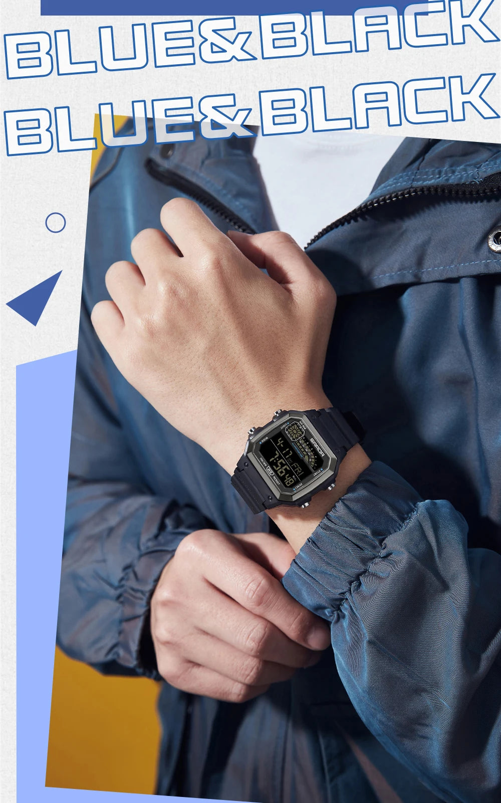 SANDA 6196 Student Electronic Watch Night Light Waterproof Sports Men's Lightweight Square Luxury Classic  Electronic Watch