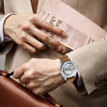 Forsining Vintage Square Skeleton Automatic Mechanical Watch for Men Engraved Case Steel Leather Strap Business Mens Watches