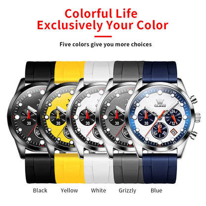 OLEVS 5602 Mens Watch Original Fashion Bright Colors Silicone Strap Quartz Wristwatch Waterproof Luminous Reloj Chronograph Date