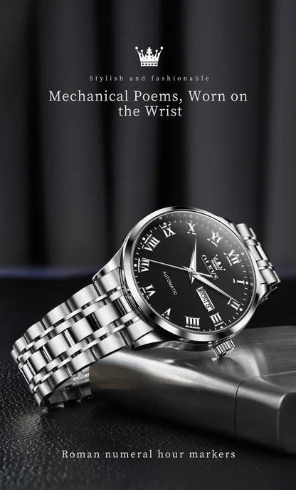 OLEVS 7060 Men's Automatic Watch Stainless steel Strap Waterproof Calendar Mechanical Watch for Men