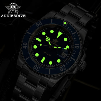 ADDIESDIVE Diver Watch Men Quartz Wristwatch 200m Waterproof Ceramic Bezel Super C3 Luminous AR Coating Calendar Diving Watch
