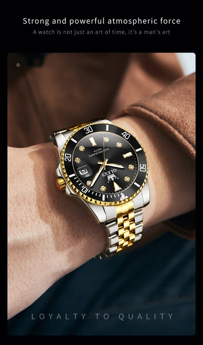 OLEVS 9809 Men Watch Original Brand Waterproof Quartz Watch Stainless Steel Strap Automatic Date  Sports Watch Mens Gifts Box
