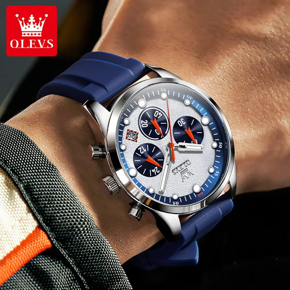 OLEVS 5602 Mens Watch Original Fashion Bright Colors Silicone Strap Quartz Wristwatch Waterproof Luminous Reloj Chronograph Date
