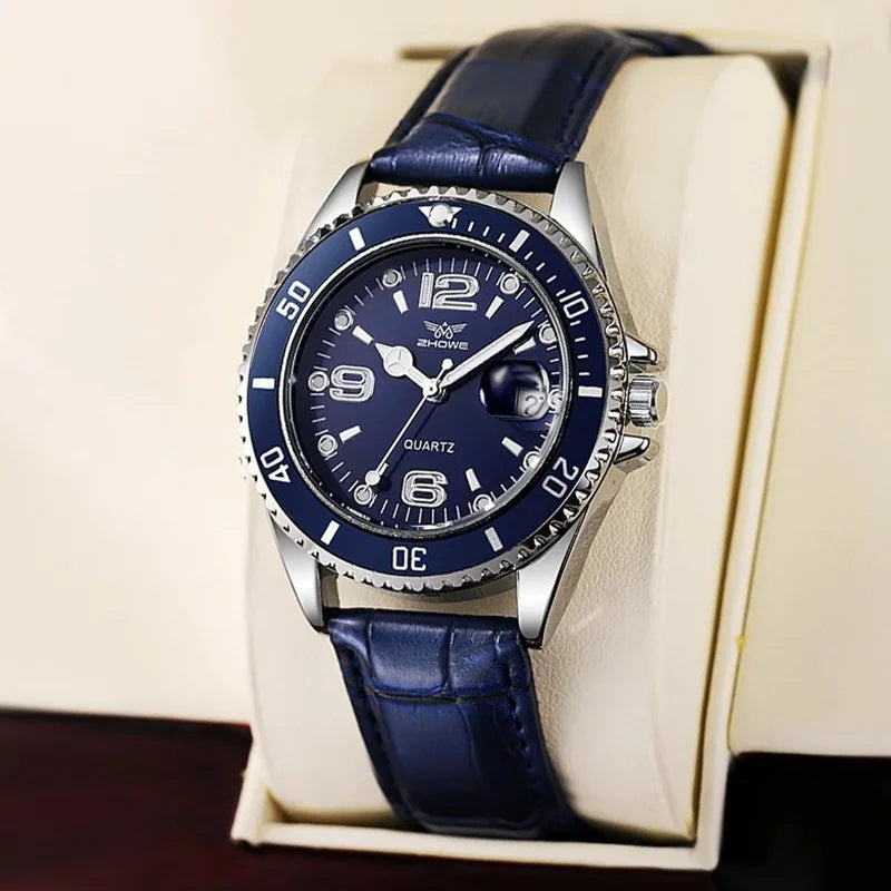 Fashion Calendar Men Business Watches Leather Strap Quartz Wristwatch for Male Clock Reloj Hombre (without box)