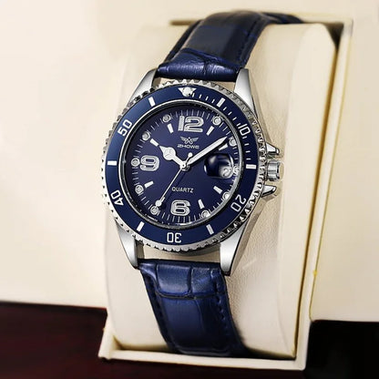 Fashion Calendar Men Business Watches Leather Strap Quartz Wristwatch for Male Clock Reloj Hombre (without box)