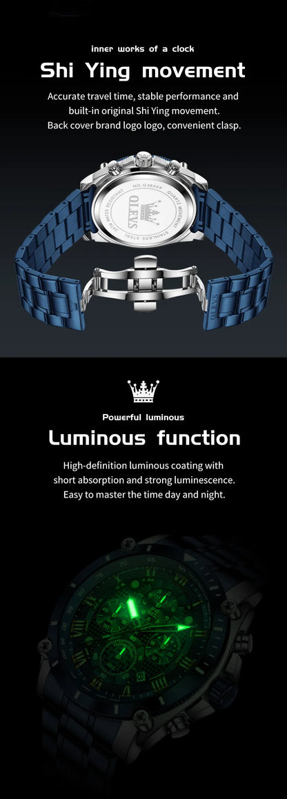 OLEVS 2025 New Men Watch Top Brand Luxury Watch Men Stainless Steel Waterproof Sport Quartz Chronograph Wrist Watch Man Relogio