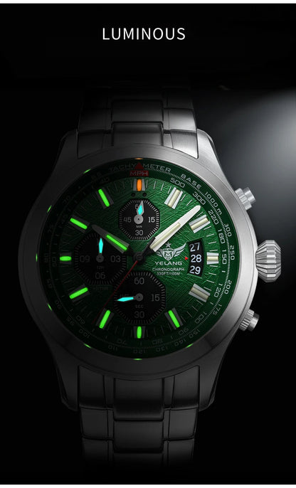 Yelang V1029S Men's Quartz Watch 42mm Japan OS00 Movement Luminous Stainless Steel 10Bar Waterproof Sports Watches