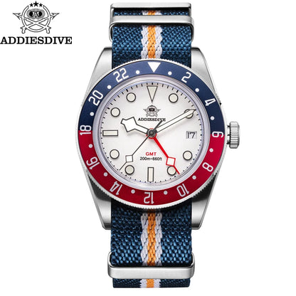 ADDIESDIVE Luxury GMT Men's Diving Watch 200m Waterproof Bubble Mirror Glass Quartz Watch BGW9 Blue Luminous Sports Watch AD2044