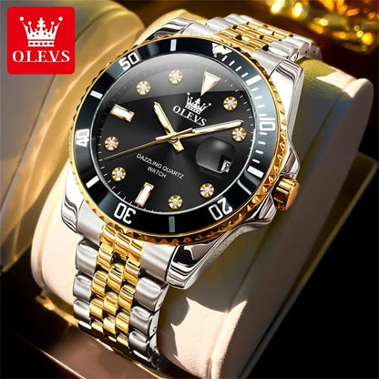 OLEVS 9809 Men Watch Original Brand Waterproof Quartz Watch Stainless Steel Strap Automatic Date  Sports Watch Mens Gifts Box