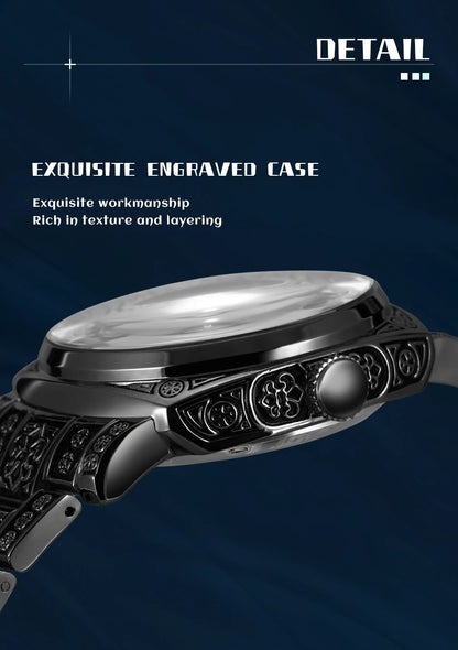 Forsining Gold Square Skeleton Automatic Mechanical Watches Engraved Design Luminous Hands Stainless Steel Strap Retro Men Watch