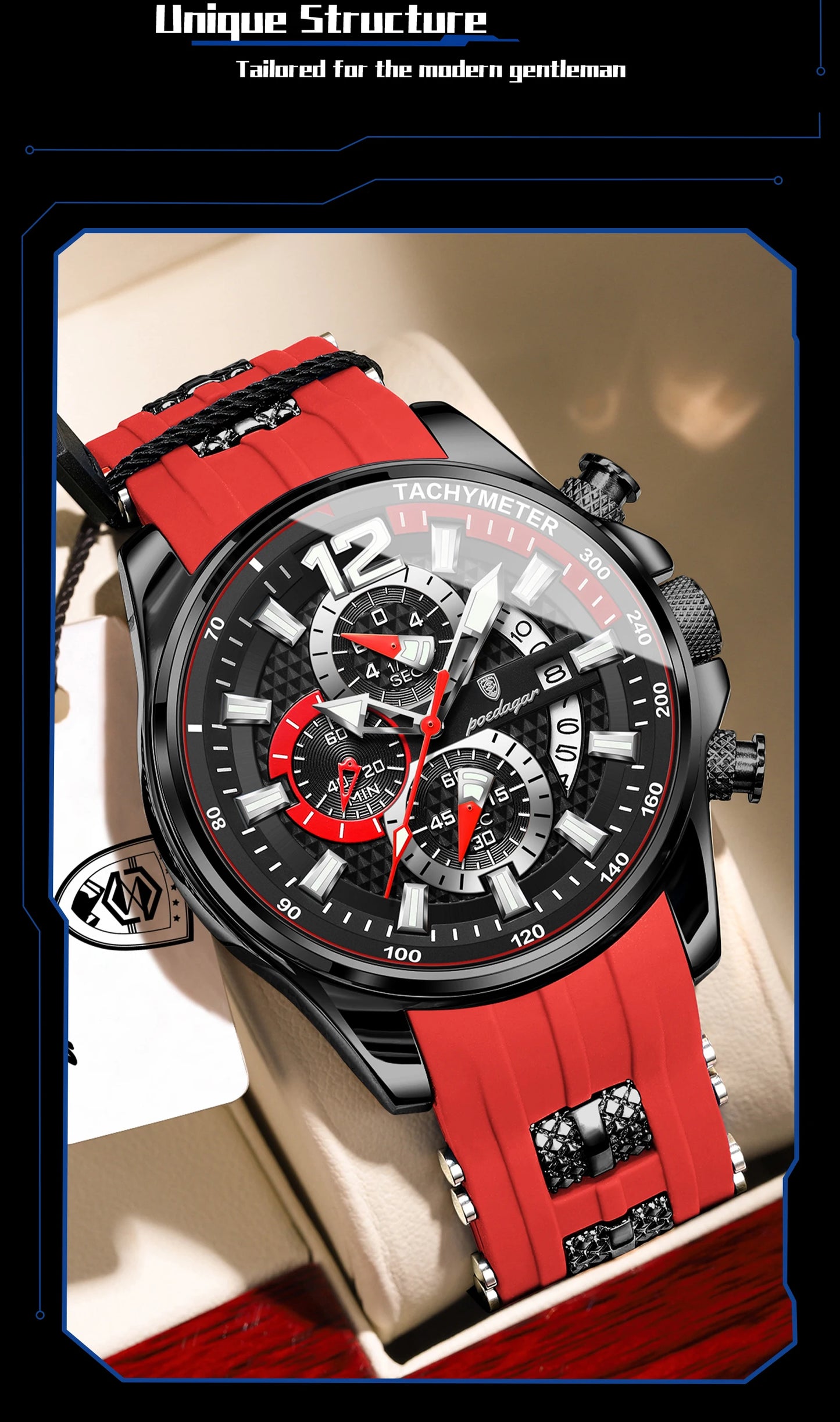 POEDAGAR Functional Watch For Men Date Chronograph Luminous Waterproof Silicone Classic Male Watch Quartz Original Men's Watches