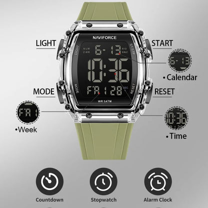 NAVIFROCE Relogio Masculino 2025 Man LCD Display Wristwatches Men Watches Luminous Military Sport Waterproof Quartz Male Clock