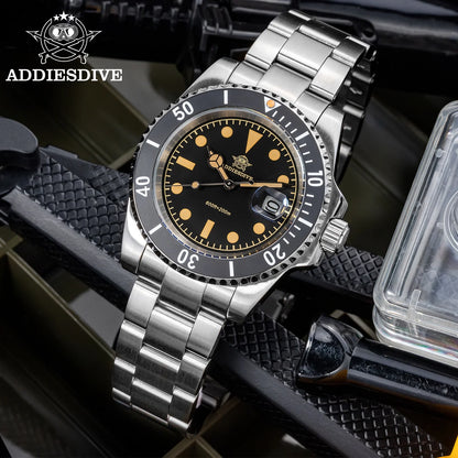ADDIESDIVE Diver Watch Men Quartz Wristwatch 200m Waterproof Ceramic Bezel Super C3 Luminous AR Coating Calendar Diving Watch