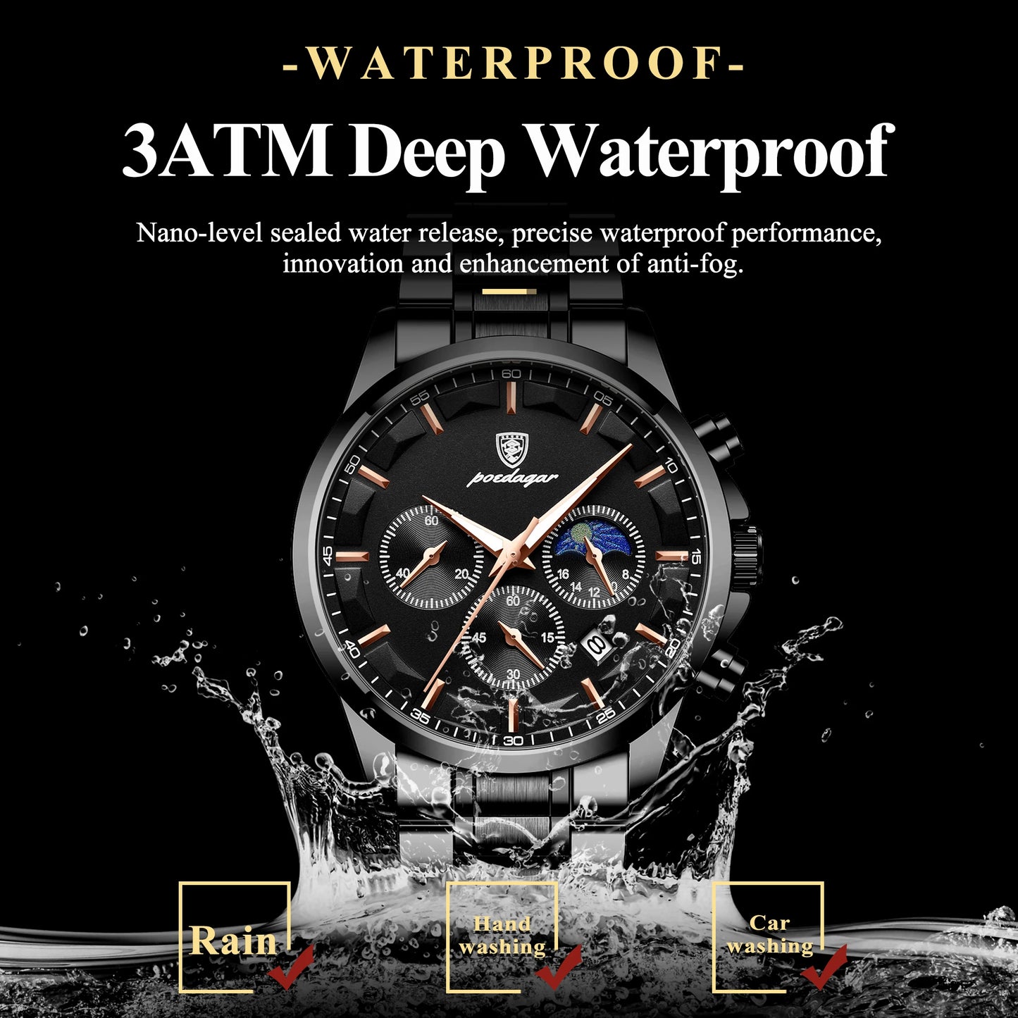 POEDAGAR Top Business Men's Watches Waterproof Luminous Stainless Steel Fashion Men Wristwatch Chronograph Date Man Quartz Watch