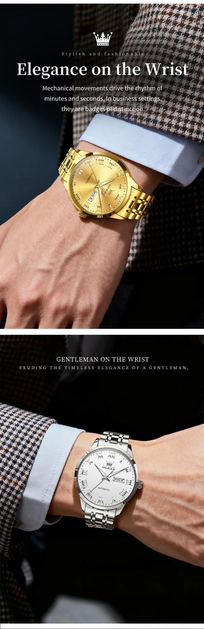 OLEVS 7060 Men's Automatic Watch Stainless steel Strap Waterproof Calendar Mechanical Watch for Men