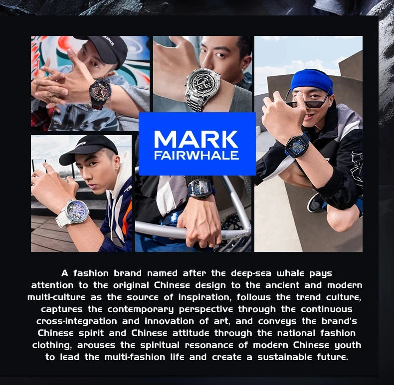 Mark Fairwhale 6014 Men's Automatic Movement Mechanical Watch Square Dial Stainless Steel Waterproof Mesh Strap Watches for Men