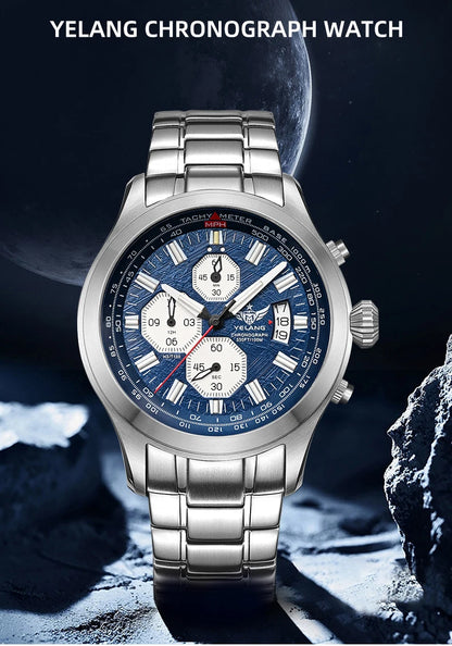 Yelang V1029S Men's Quartz Watch 42mm Japan OS00 Movement Luminous Stainless Steel 10Bar Waterproof Sports Watches