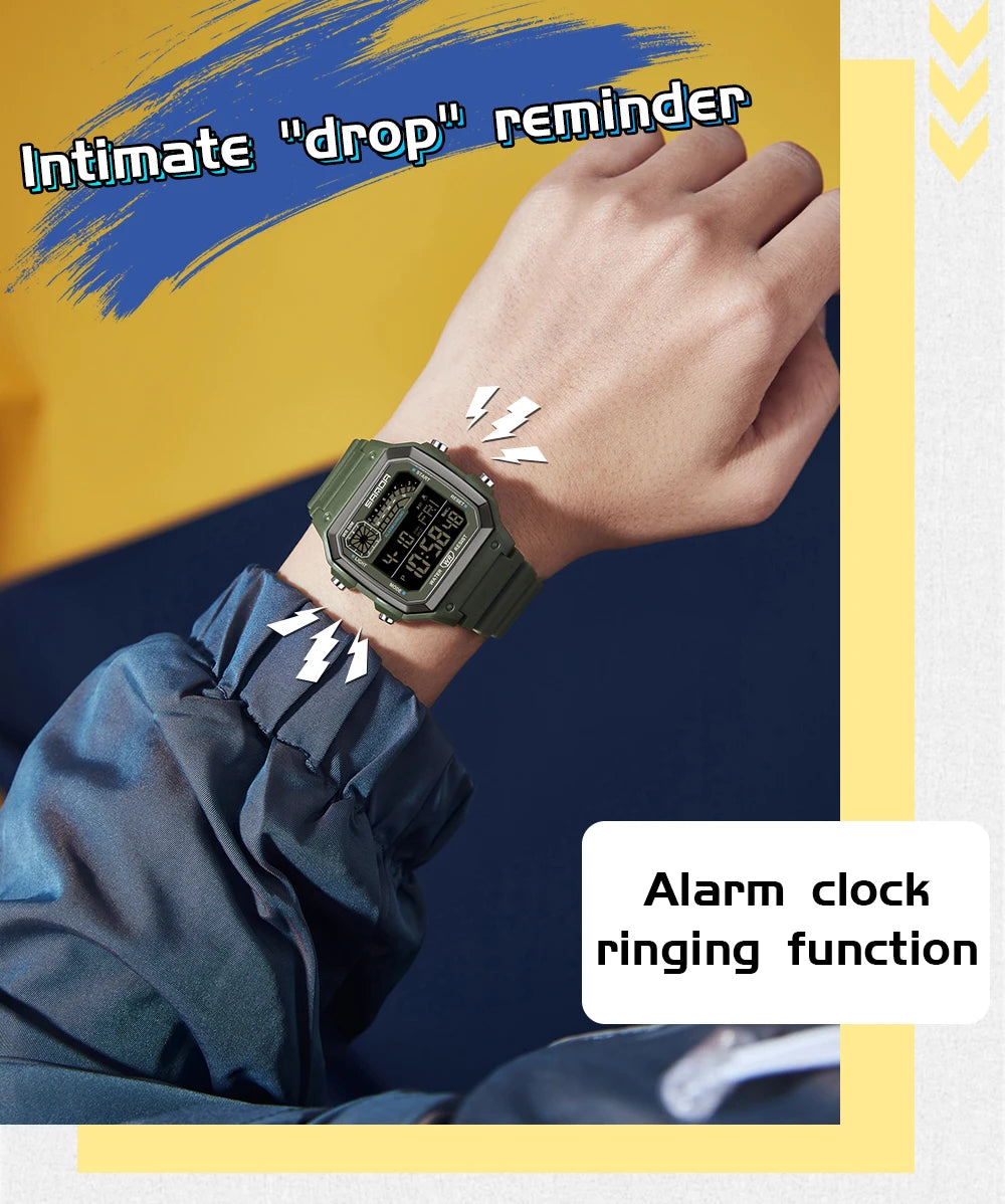 SANDA 6196 Student Electronic Watch Night Light Waterproof Sports Men's Lightweight Square Luxury Classic  Electronic Watch