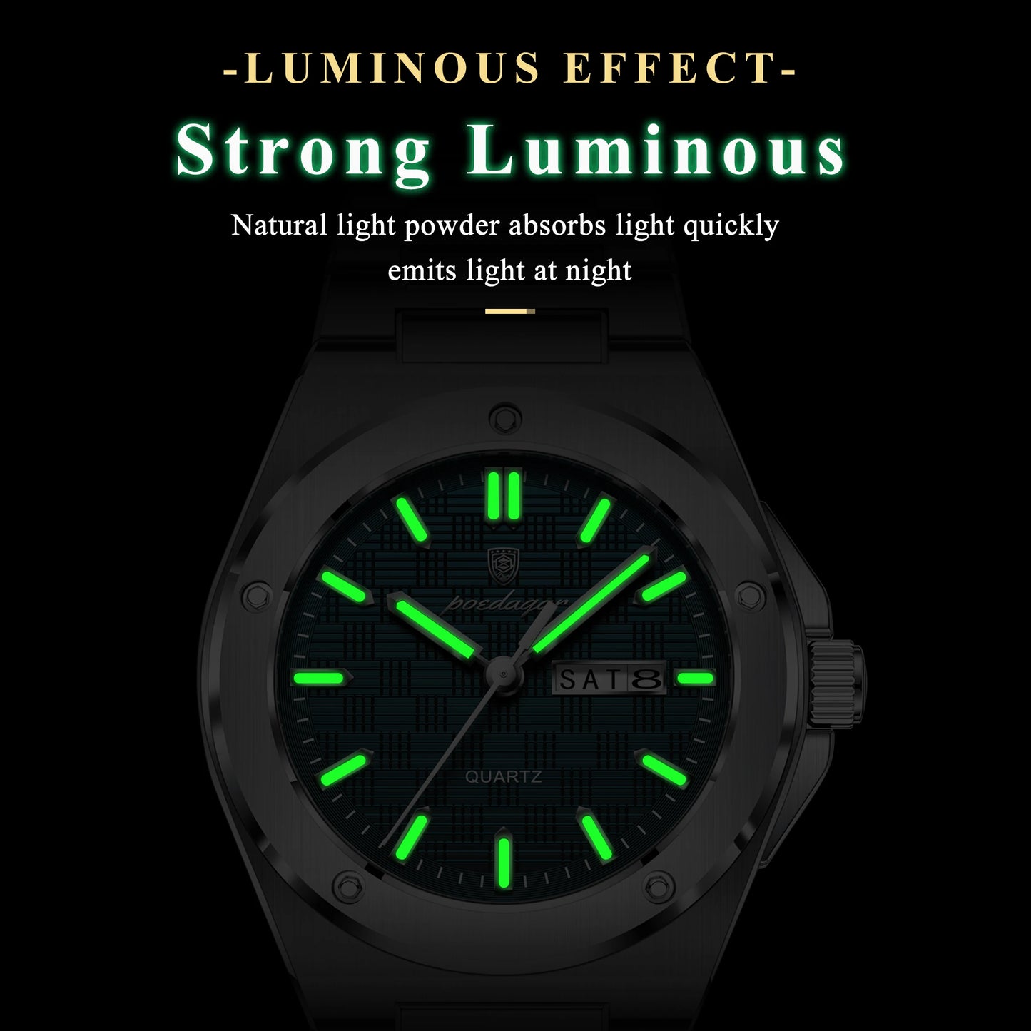 POEDAGAR Original Men Clock Quartz Date Week Luxury Man Wristwatch Waterproof Luminous Stainless Steel Sport Men's Watches Reloj