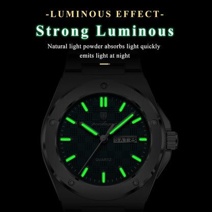 POEDAGAR Original Men Clock Quartz Date Week Luxury Man Wristwatch Waterproof Luminous Stainless Steel Sport Men's Watches Reloj