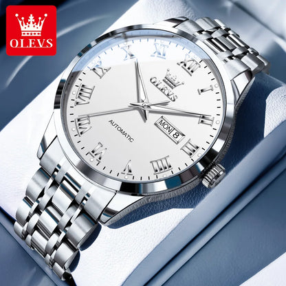 OLEVS 7060 Men's Automatic Watch Stainless steel Strap Waterproof Calendar Mechanical Watch for Men
