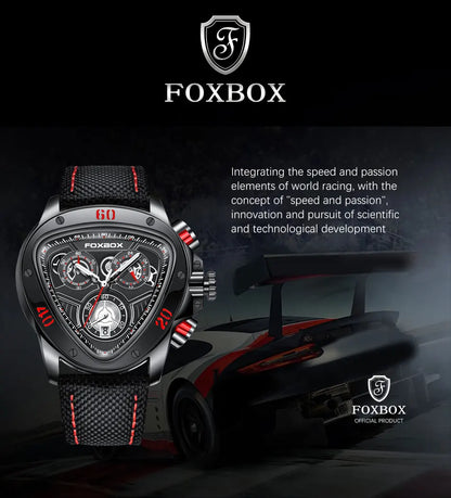 FOXBOX Fashion Luxury Quartz Man Watch Creative Big Dial Chronograph Date Nylon Strap Casual Sport Triangle Men's Watches Clocks