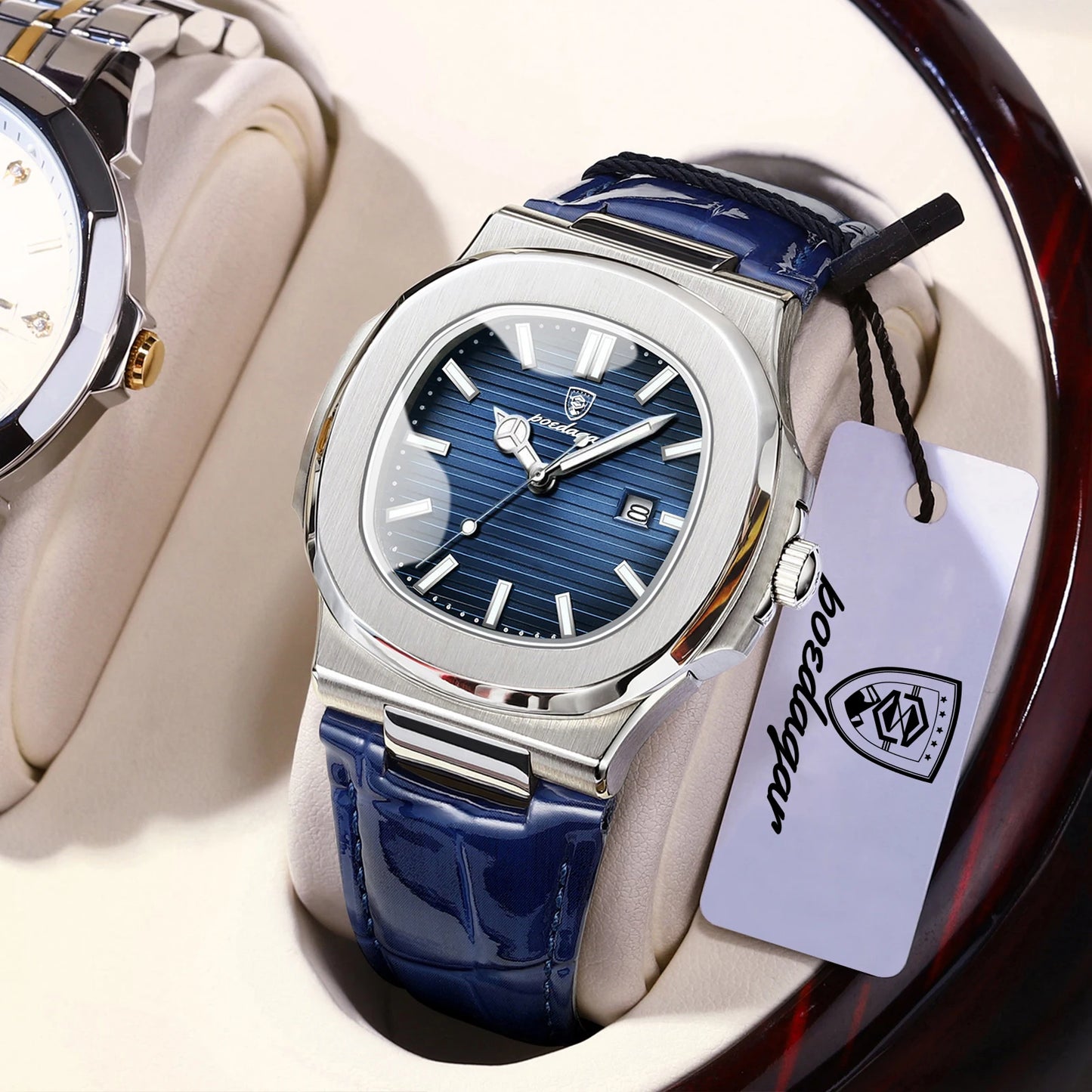 POEDAGAR Top Square Man Watch Date Waterproof Luminous Luxury Men Wristwatch High Quality Leather Men's Quartz Watches+Box Reloj