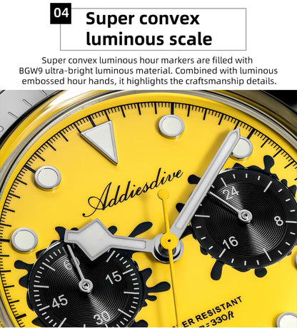 ADDIESDIVE 2026 NEW Multifunctional Chronograph VK64 Quartz Watch Ceramic Bezel Stainless steel Men's Watch Waterproof Luminous