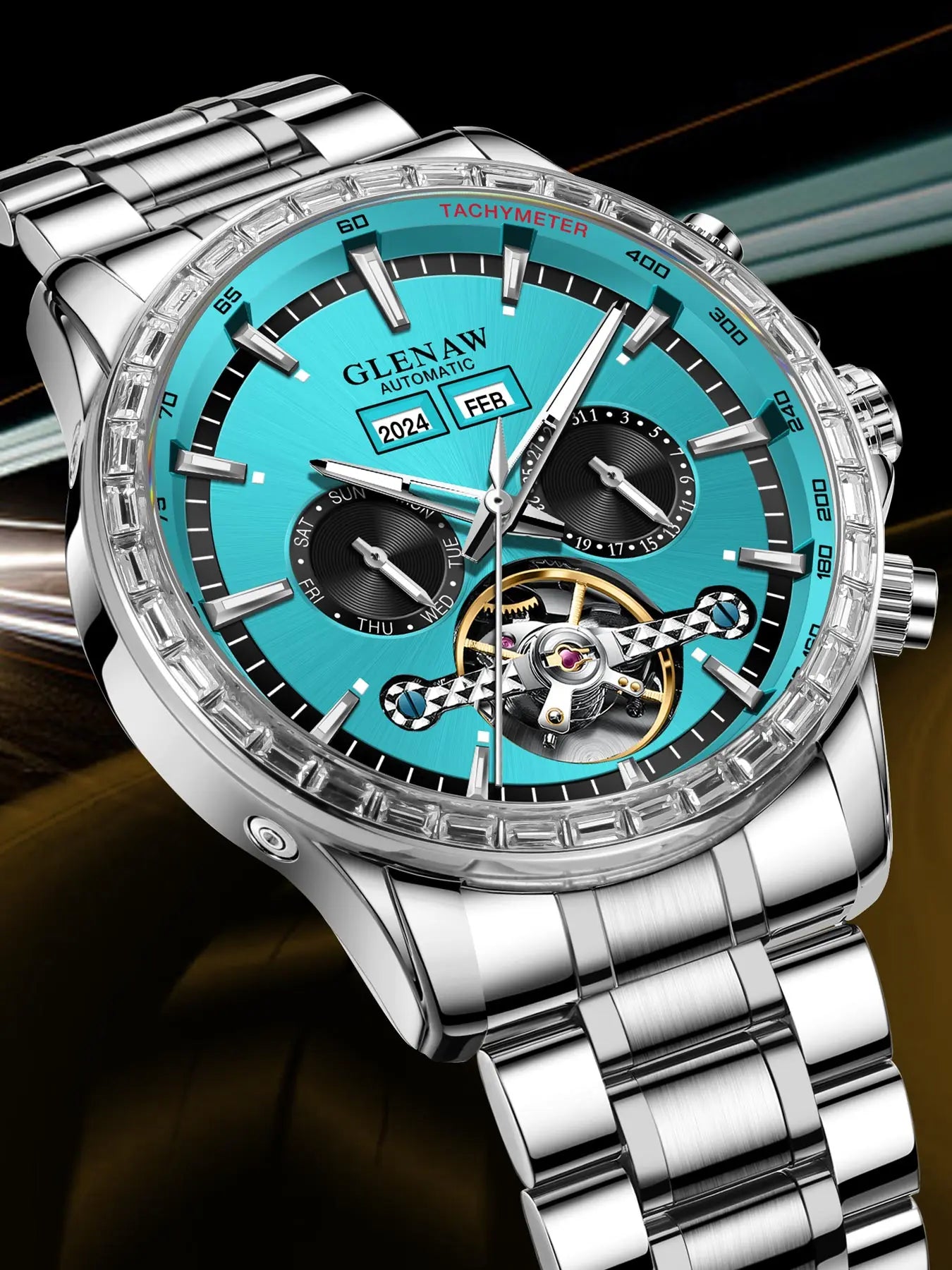 Glenaw high-end business fully automatic mechanical multi-function watch for men's fashionable waterproof watch