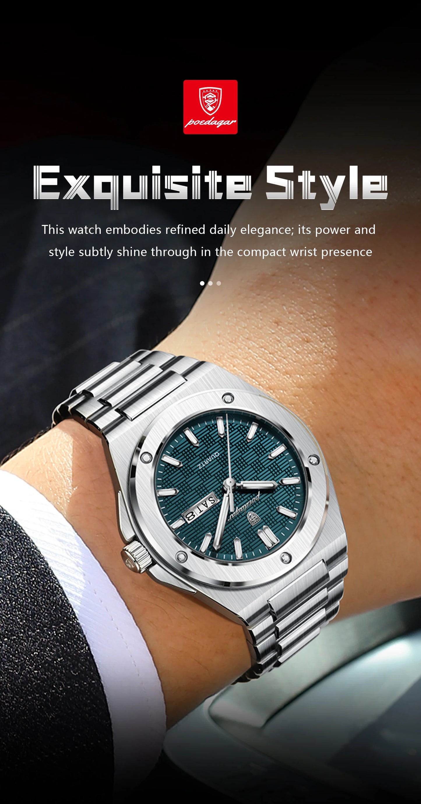 POEDAGAR Original Men Clock Quartz Date Week Luxury Man Wristwatch Waterproof Luminous Stainless Steel Sport Men's Watches Reloj