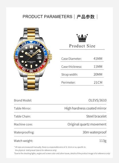 OLEVS 3610 Mens Watch Stainless Steel Date Quartz Watch Waterproof Luminous Sports Watches Man Box Gifts Original Reloj