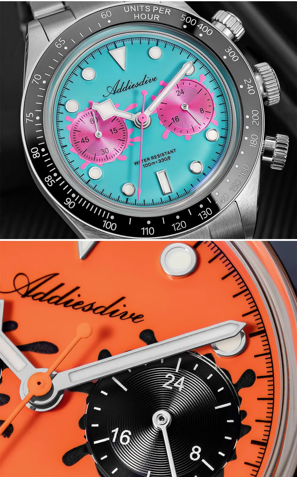 ADDIESDIVE New Luxury Mens Quartz Chronograph Watch VK64 Luxury Wristwatch Ceramic Bezel Stainless Steel 100M Waterproof AD2520