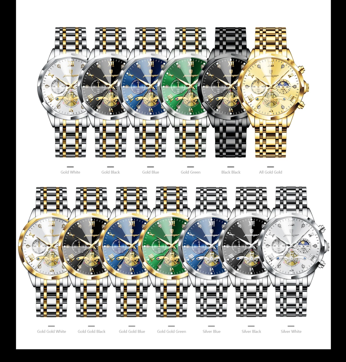 POEDAGAR Exquisite Business Men Watch Waterproof Luminous Chronograph Luxury Man Watches Stainless Steel Men's Quartz Wristwatch