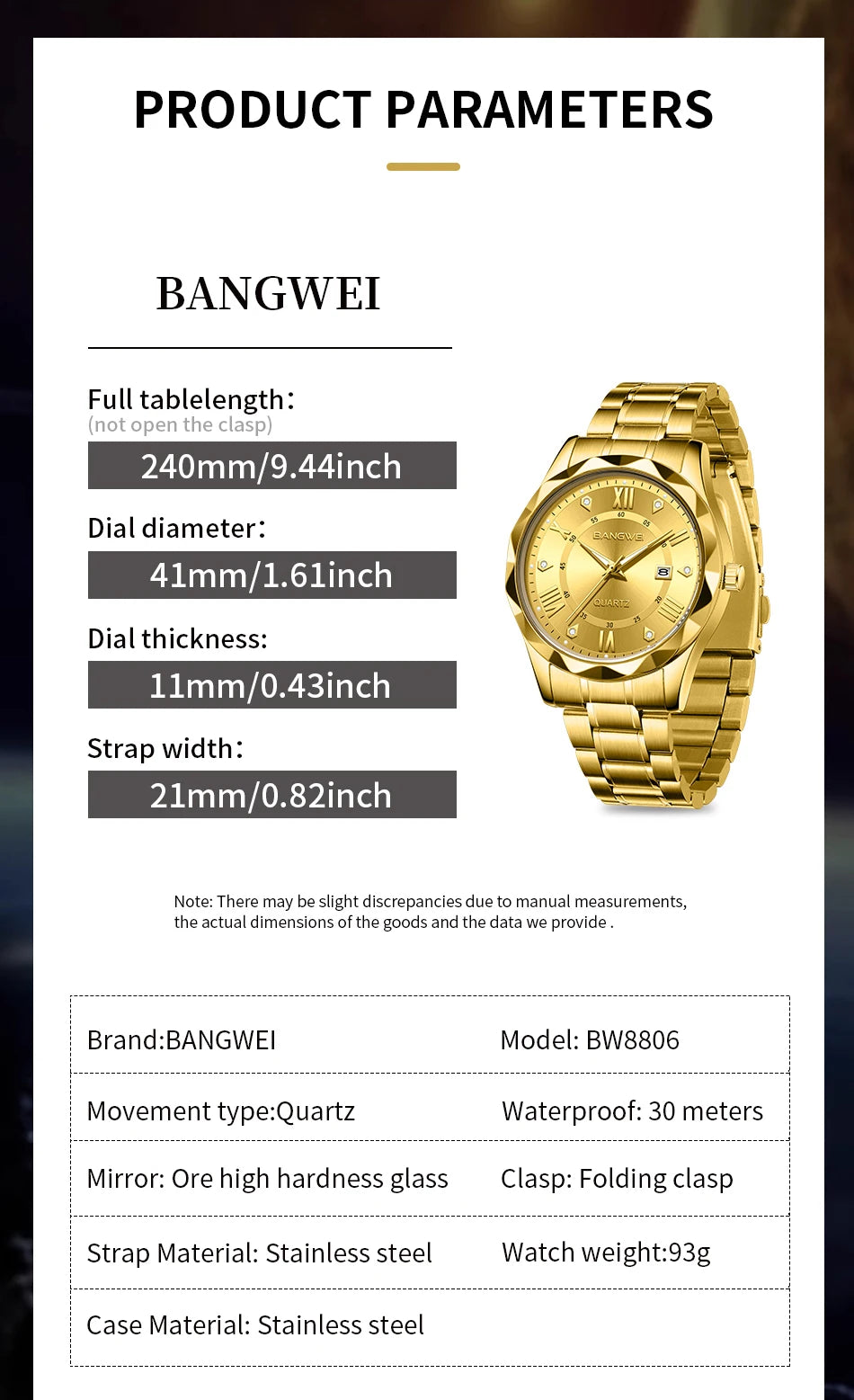 BANGWEI Quartz Watch For Men Luxury Calendar Waterproof Business Men's Wristwatch Luminous Big Dial Simple Man Watch hombre