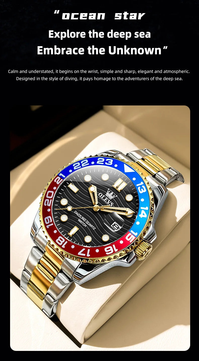 OLEVS 3610 Mens Watch Stainless Steel Date Quartz Watch Waterproof Luminous Sports Watches Man Box Gifts Original Reloj