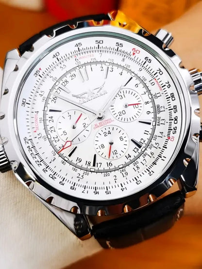 High-End Men's Watch Is a Fashionable and Functional Mechanical Clock, Made of Stainless Steel, with Hollow Design and Large Dial. Its Attractive Appearance Makes Daily Gifts, No Batteries Required, Fashionable Business Casua